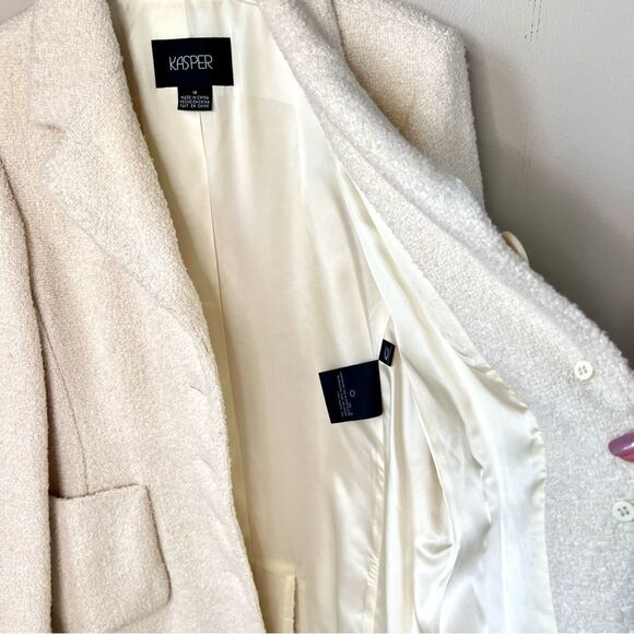 KASPER Rare Wool Blend Boucle Ivory Single Breasted Trench Overcoat Jacket SZ 14 - Picture 16 of 16